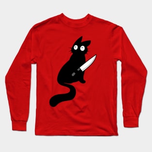 Vaguely threatening cat with a knife. Long Sleeve T-Shirt